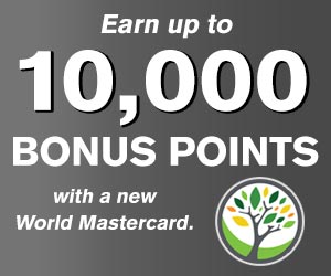 earn up to 10000 bonus points with a new world mastercard