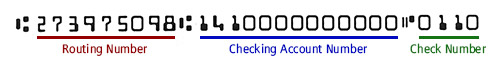 Example of where routing and checking number is found on a check