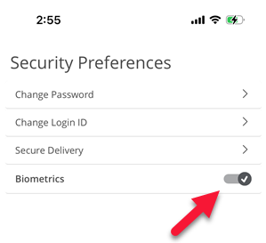 security preferences biometrics option